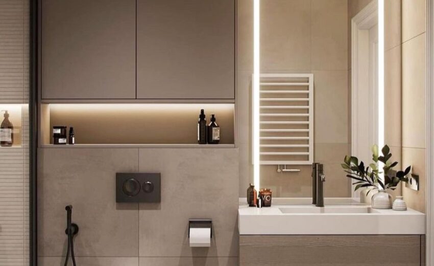 Home Idea {HI} _ Dani Porto on Instagram_ “Cores neutras, iluminação pontual, esquadria preta e muita inspiração no banheiro_ 🤍 Amei! 🔛 - Home Idea Por Dani Porto Projeto…”